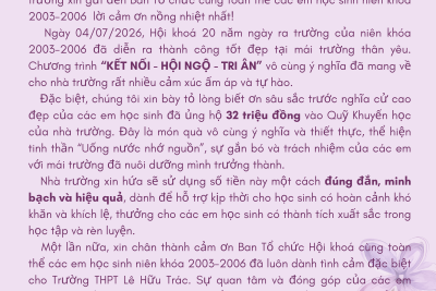 THƯ CẢM ƠN – HỘI KHOÁ 20 NĂM –  NIÊN KHOÁ 2003-2006