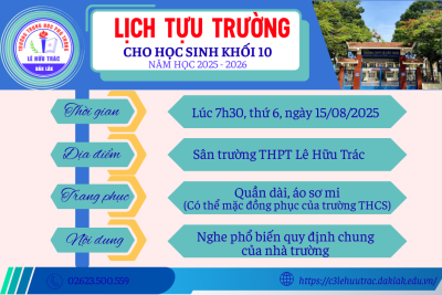 LỊCH TỰU TRƯỜNG CHO HỌC SINH KHỐI 10 NĂM HỌC 2025 -2026